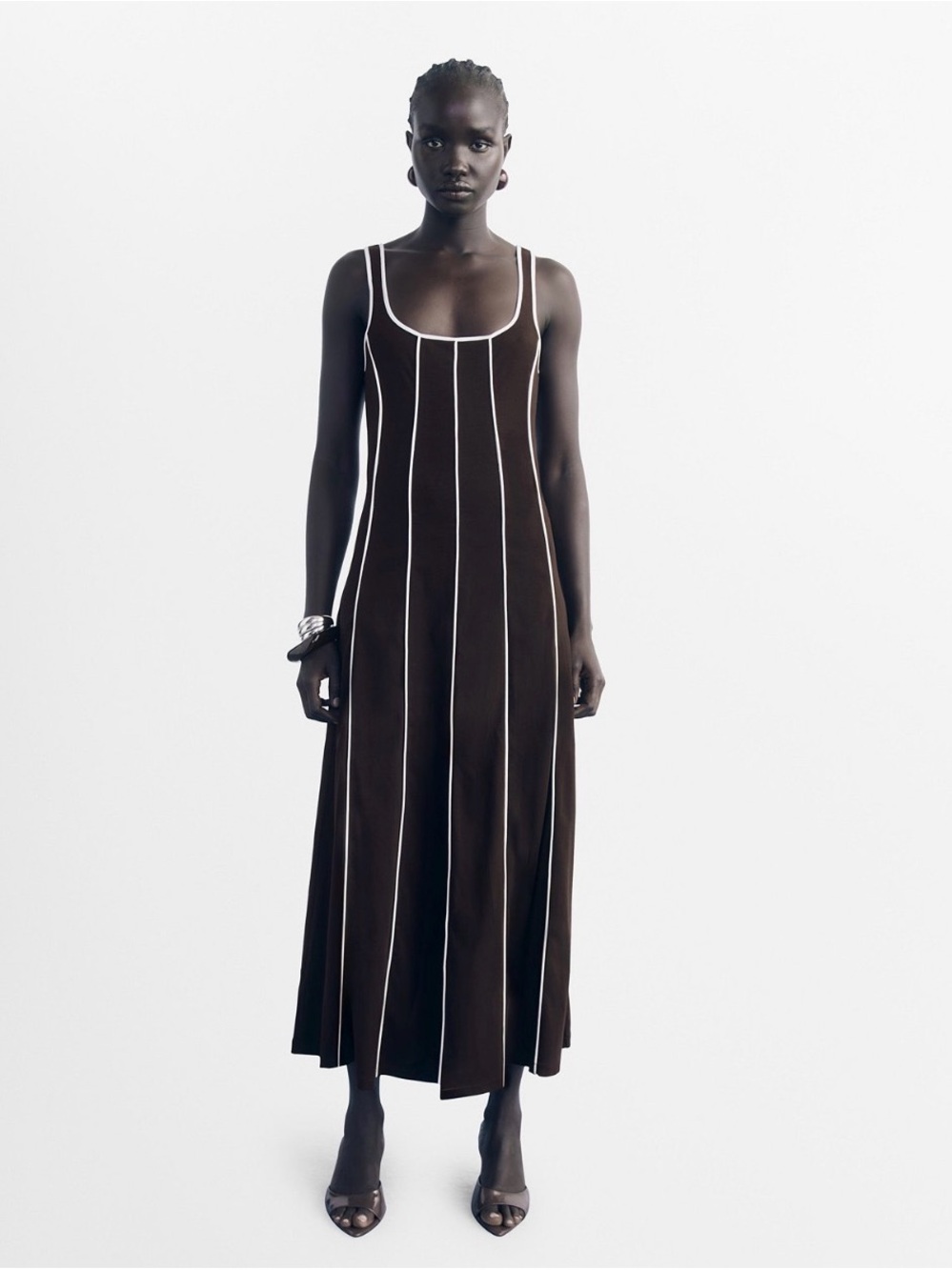 Mango MNG Womens Brown Striped Cotton Dress NWOT